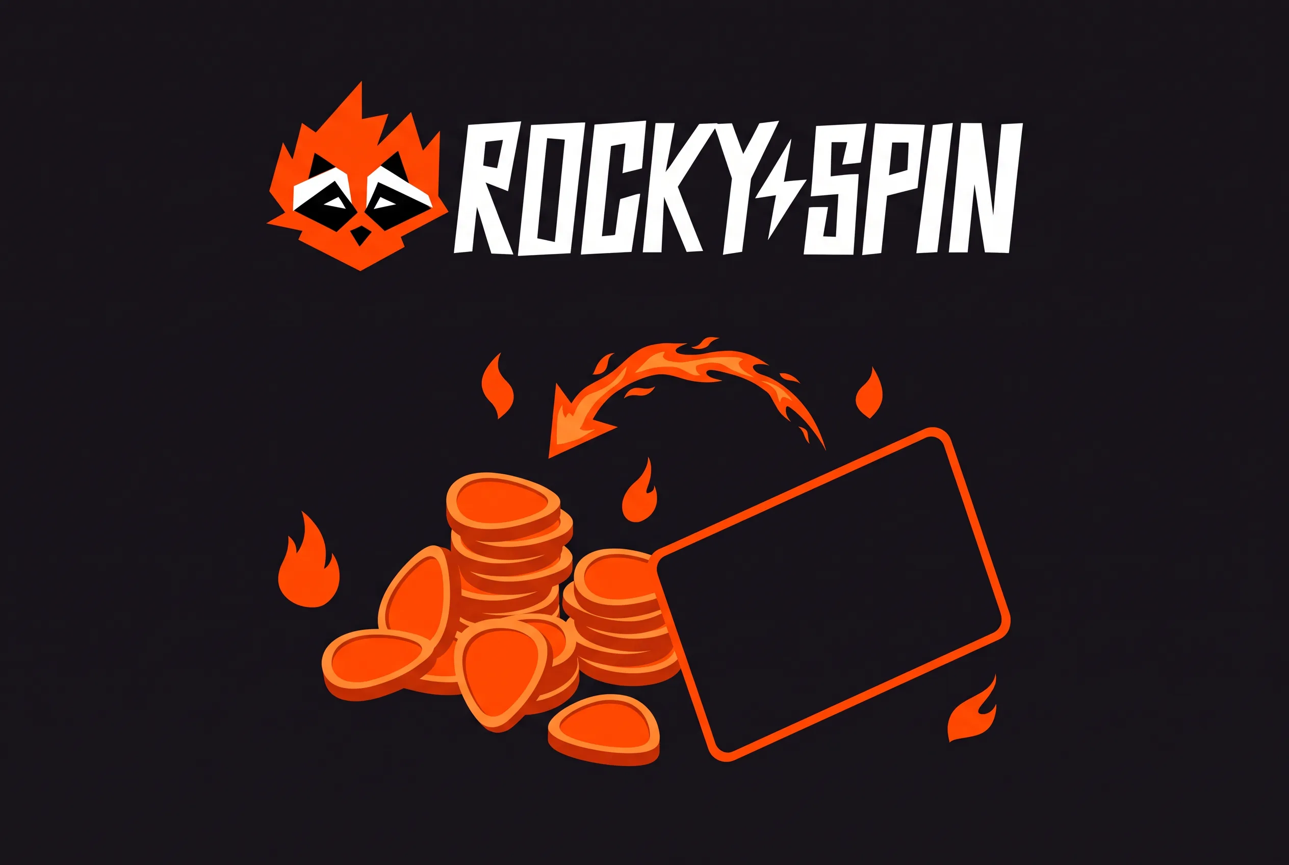 Ilustración de RockySpin sobre depósitos y retiradas con motivos naranjas y azules.